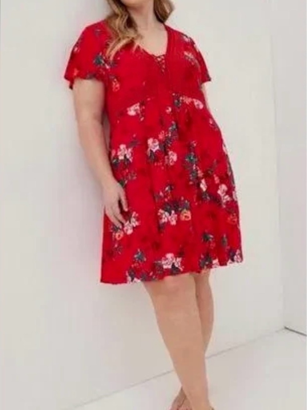 Torrid Floral Mini Dress in Red & Green Size 1